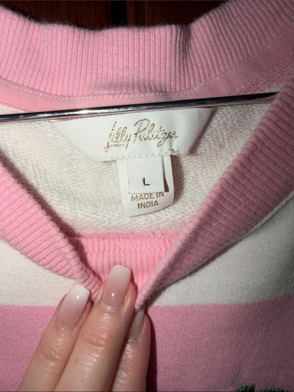 Lilly Pulitzer Pink & White Striped Palm Embroidered Sweatshirt - Picture 4 of 6